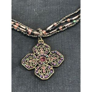 Premier Design PD Clover Pendant Necklace Purple Iridescent Oil Slick Whimsigoth